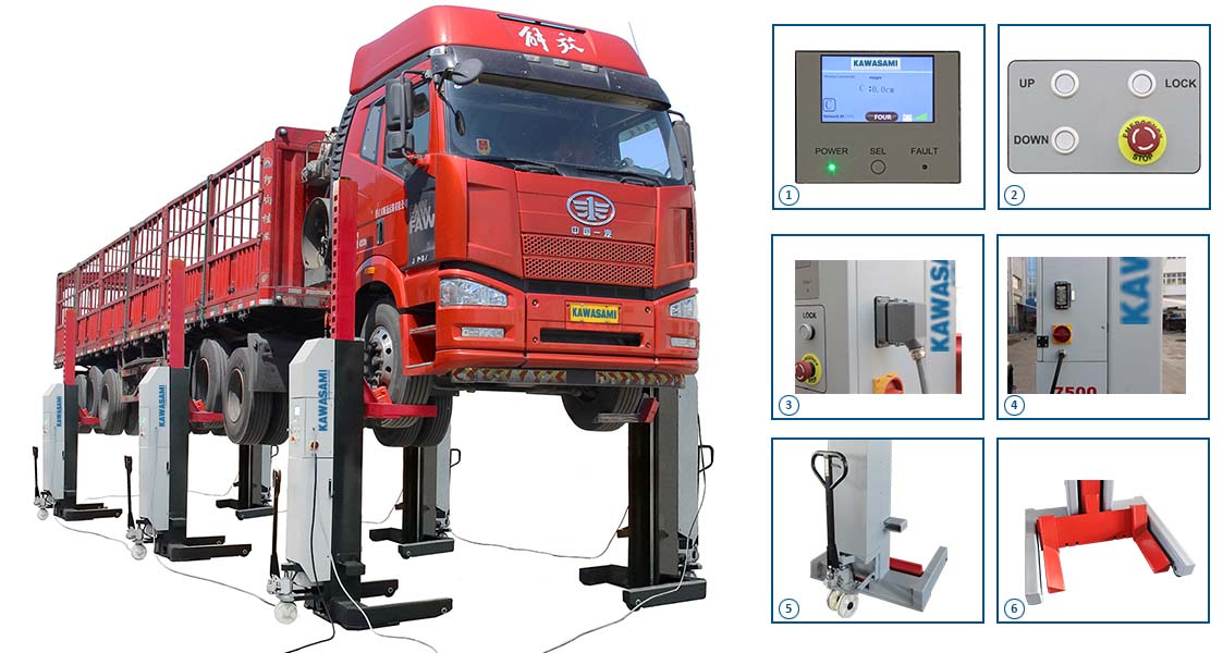 Trụ nâng xe tải bus di động 6 trụ Kawasami KW-6175